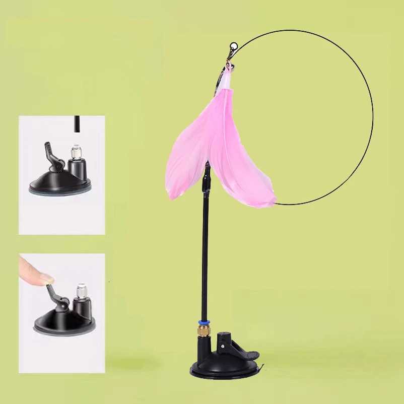 New strong suction cup cat teaser with bell long rod detachable cat self-entertainment toy M251209