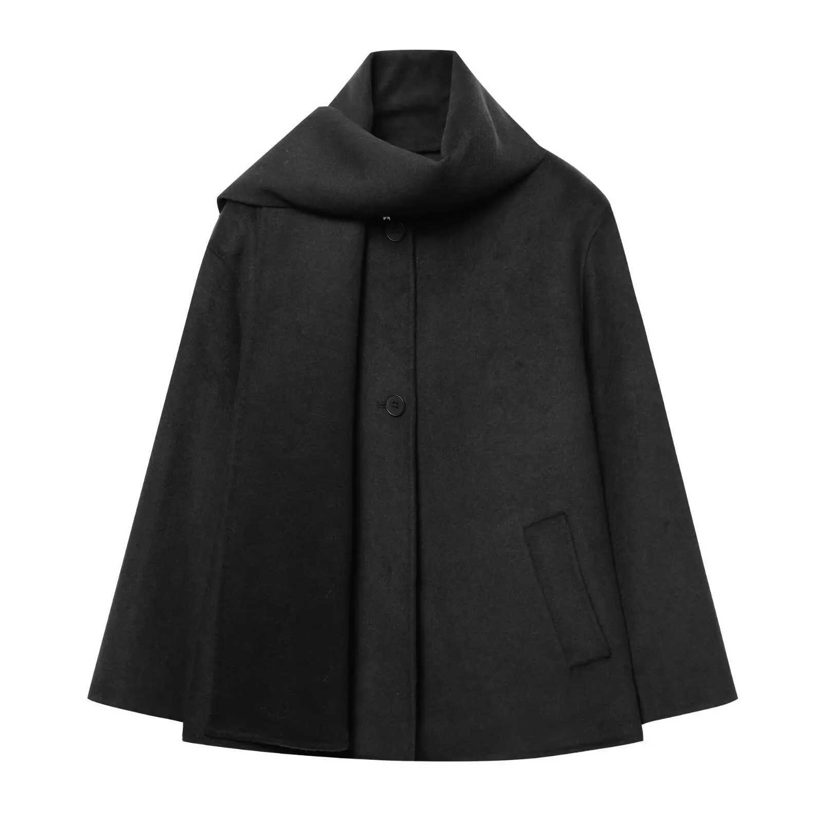 2025 New Autumn and Winter Womens Clothing European and American Fashion Wool Blended Scarf Short Coat Jacket G251209