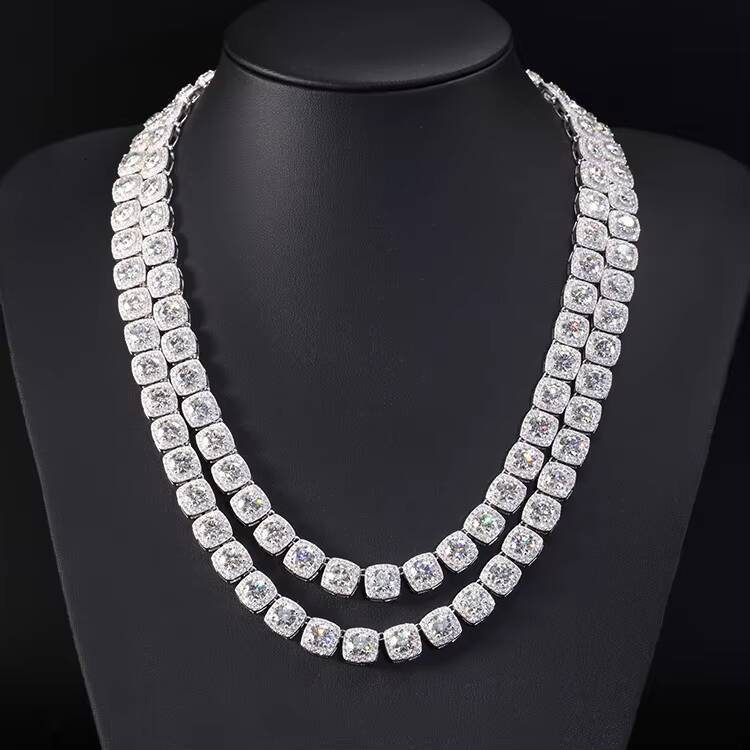 Customized 10mm Wide Sterling Silver Tennis Chain VVS D Color Moissanite Diamond Bracelet Perfect Anniversary Gift Necklace