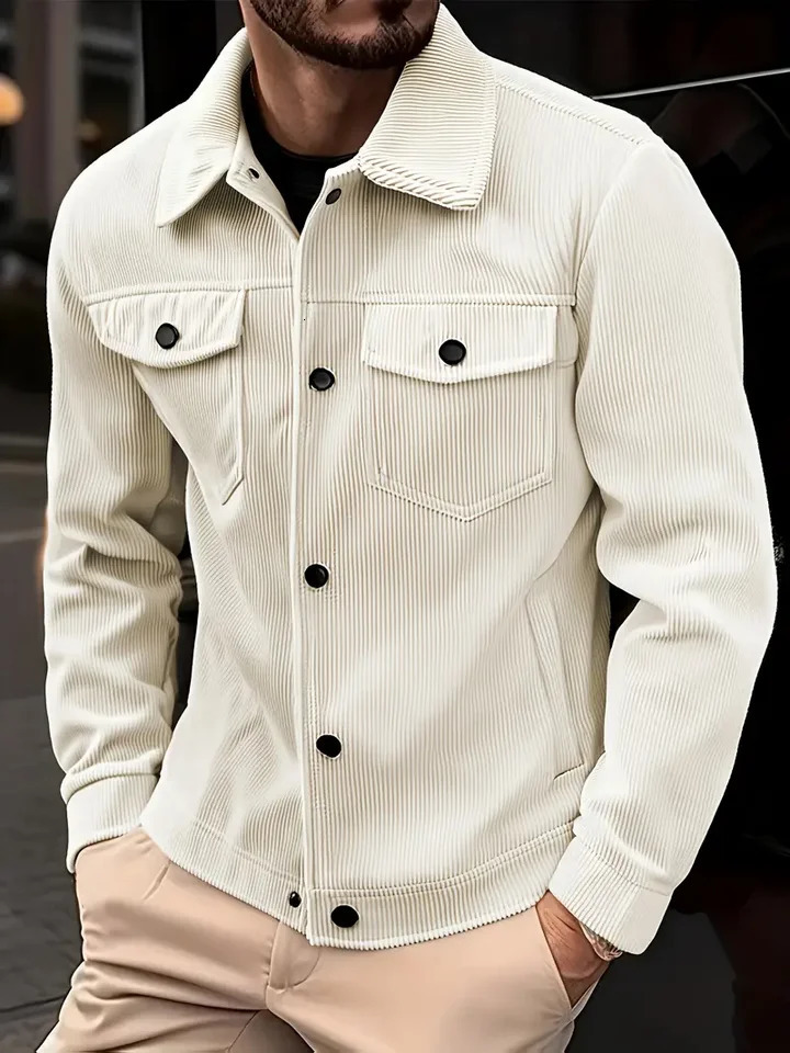 Mens Corduroy Jacket Fashion Casual Solid Color Versatile Top Outerwear for All Occasions 251204