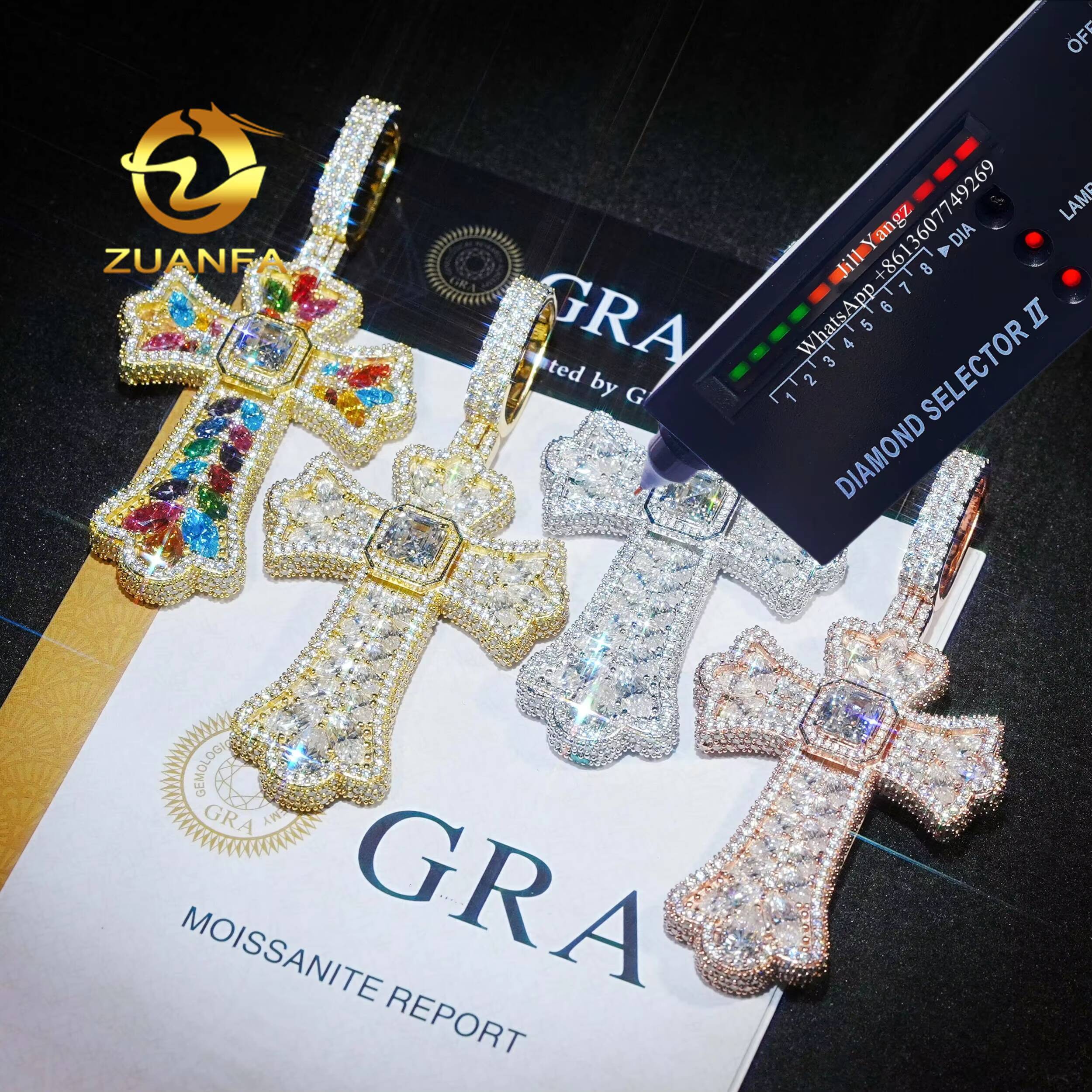 Exquisite Luxury New Design Cross Pendant Mixed Fancy Cut Colorful Moissanite Pendants Iced Out Jewelry Custom Cross Pendant