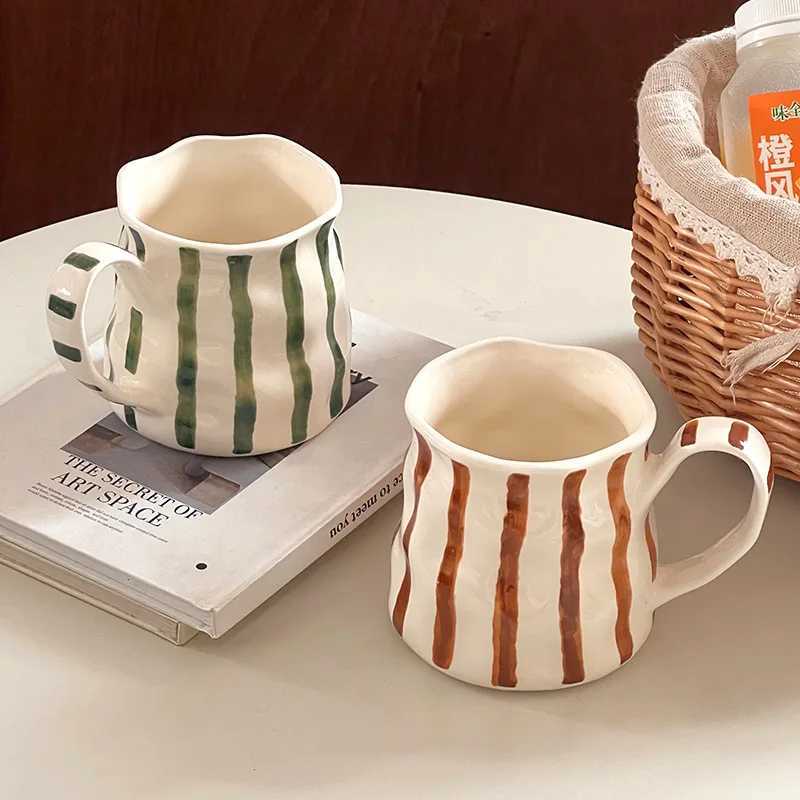 European Ceramic Striped Coffee Cup Irregar Couple g Exquisite Afternoon Tea Flower Tea Coffee Cup He Breakfast Milk g H251209