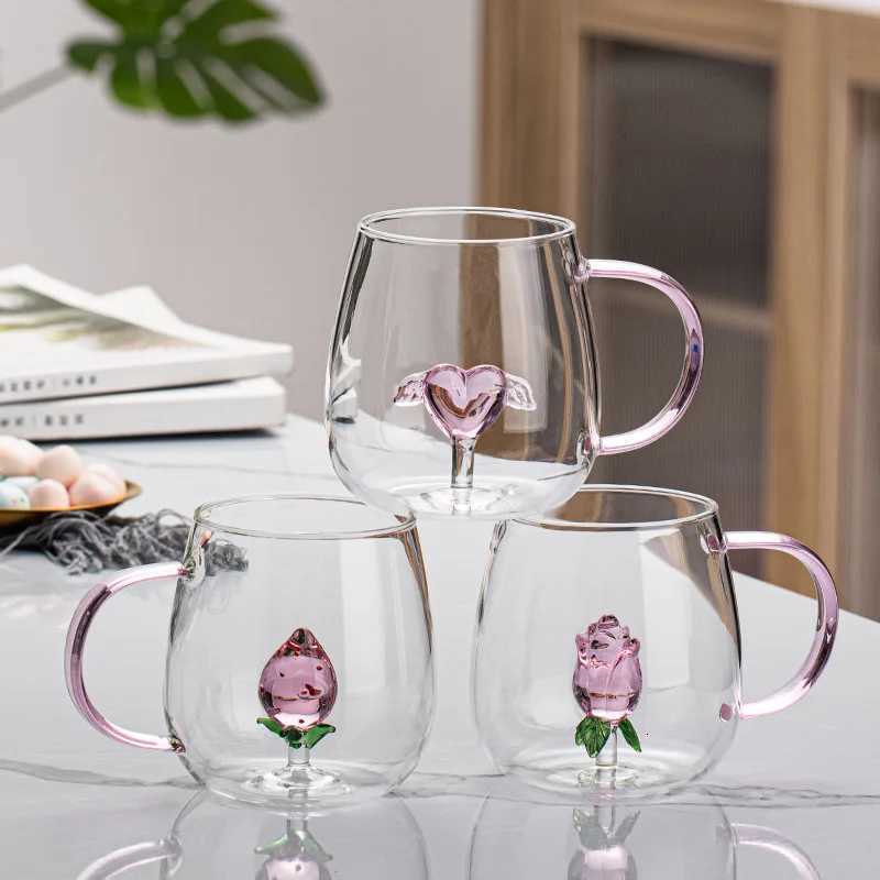 1 PC 400ml 13oz Creative 3D Cactus Rose Duck Flamingo Water g Cup with Handle For Girls Kids Lovers Wedding Gift H251209