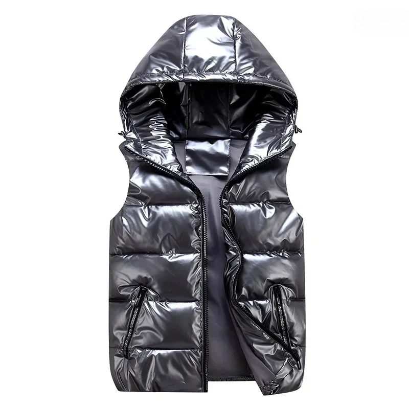 Men's Vests Hooded Vest Coats Fashion Glossy Waterproof Design Couple Down Cotton Lightweight Casual Waistcoat Male Parkas