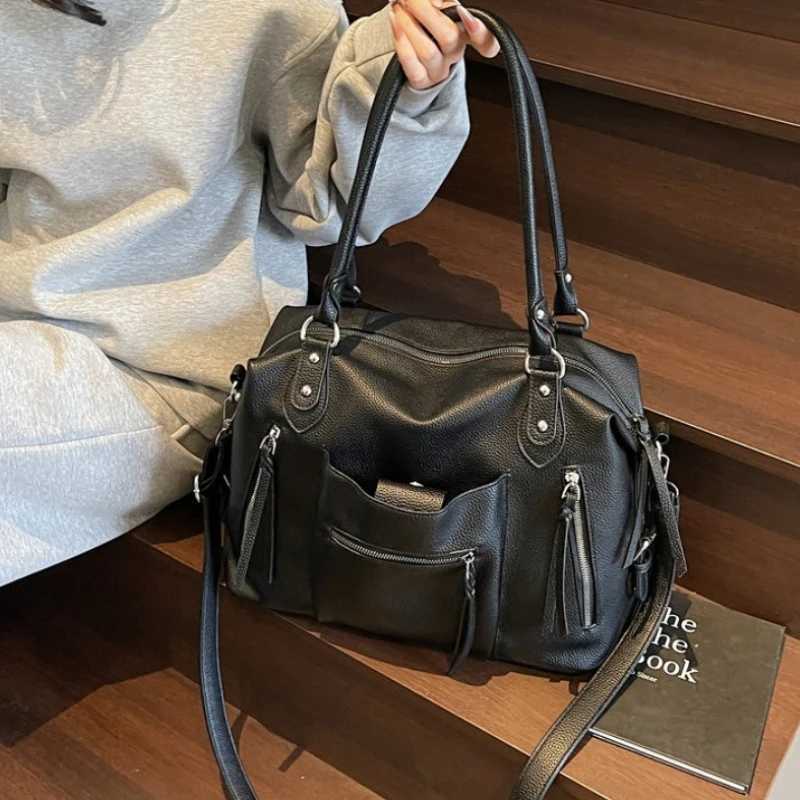 Wens PU Soft Leather Handbag Fiable Armpit Bag Large Capacity Wed Zipper Pocket Woven Decorative Crossbody Bag Y251209