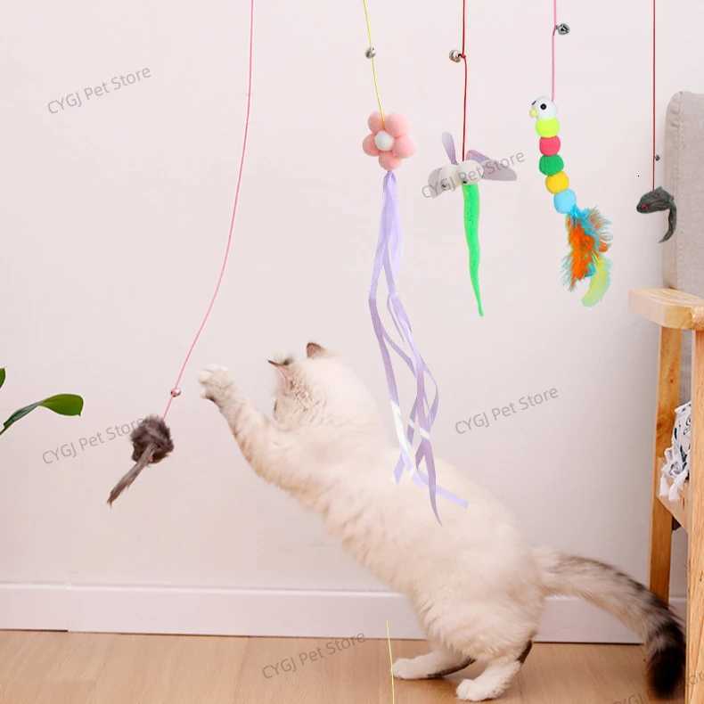Cat Rope Long Rope Teasing Cat Toy Accessories Pet Kitten Toy Cat Toy Swing Sticky Disc Elastic with Bell Hanging Door Teasing M251209