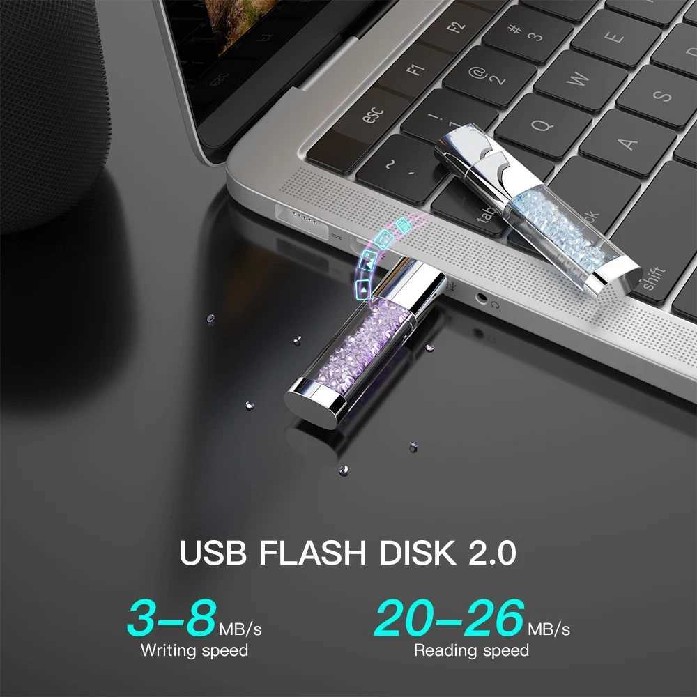 Crystal Pendrive 20 USB Flash Pen Drive 128GB 4GB 8GB Memory Stick 16GB 32GB Pretty Pen Drive Wedding Gift USB Stick C251209