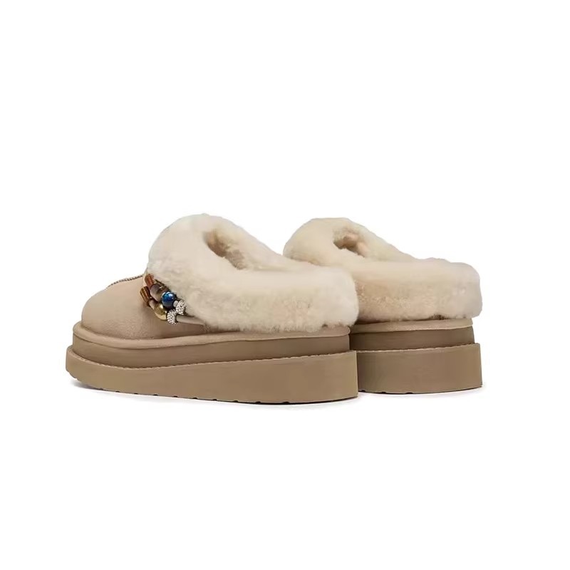 free shipping winter designer new platform beaded snow boots slip on fleece lined warm women outdoor shoes apricot camel