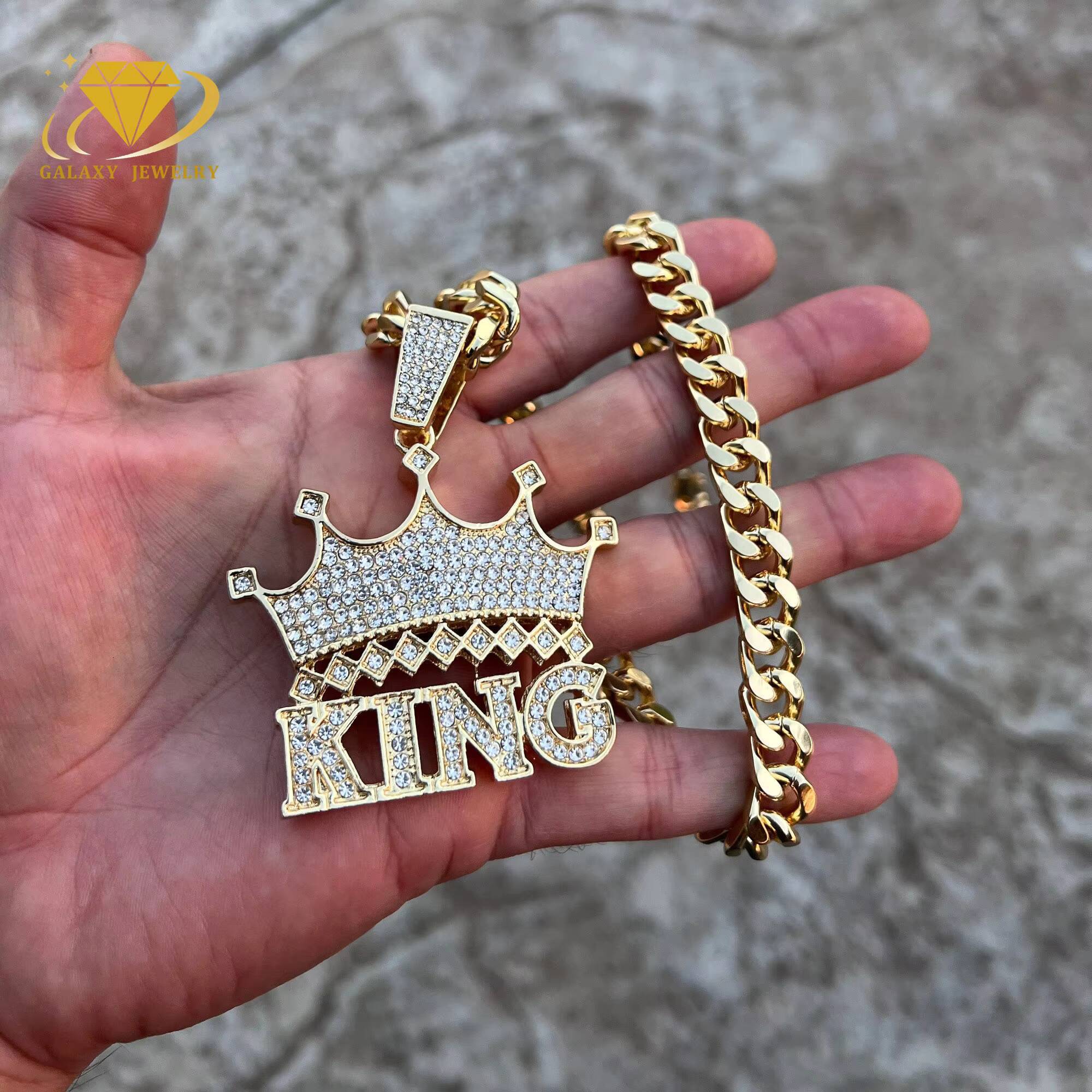 Hip Hop Jewelry Custom Mossanite Pendant 925 Sterling Silver Vvs Moissanite Diamond Crown King Name Pendant With Cuban Chain