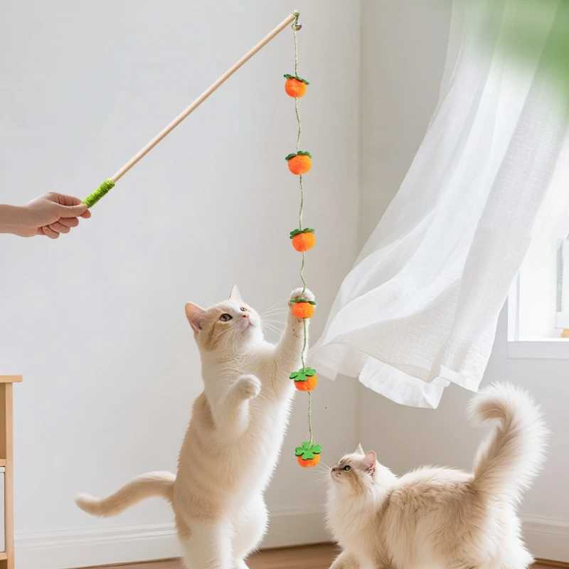 Interactive Cat Toy Funny Colorful Fruit Cats Teaser Stick Feather Toys Kitten Playing Teaser Wand Toy Cat Supplies M251209