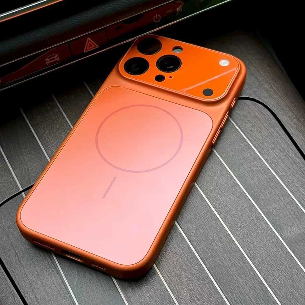 Fashion Orange Solid Color Case for iPhone 17 Air 16 15 14 13 Pro 17 Pro Max Magnetic Hard Glass Lens Protect Film Cover M251209