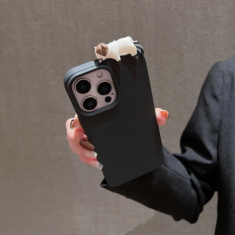 Cute 3D Cartoon Lying Cat Lychee Pattern Leather Phone Case For iPhone 17 16 15 14 13 12 11 Pro Max Plus X XS Lovely Soft Cover C251209