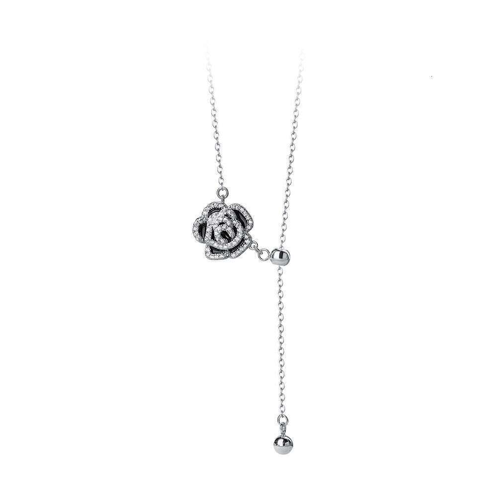 S925 Sterling Silver Camellia Elegant Collarbone Chain for Women French Retro Niche Design Light Luxury Tassel Necklace Wholesale