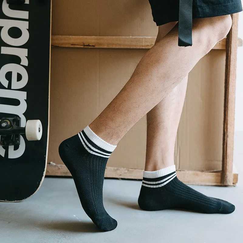 5 Pairs Sports Breathable Low Cut Boat Socks Spring Summer Cotton Striped Sports Korean Preppy Style Men SocksT251209