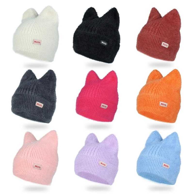 Luxury Winter Warm Knitted Hat Warm Sweet Headdress Cat Ear Crochet Beanie Windproof Anti-cold Women Ear Protection Running Ski Cap Y251209