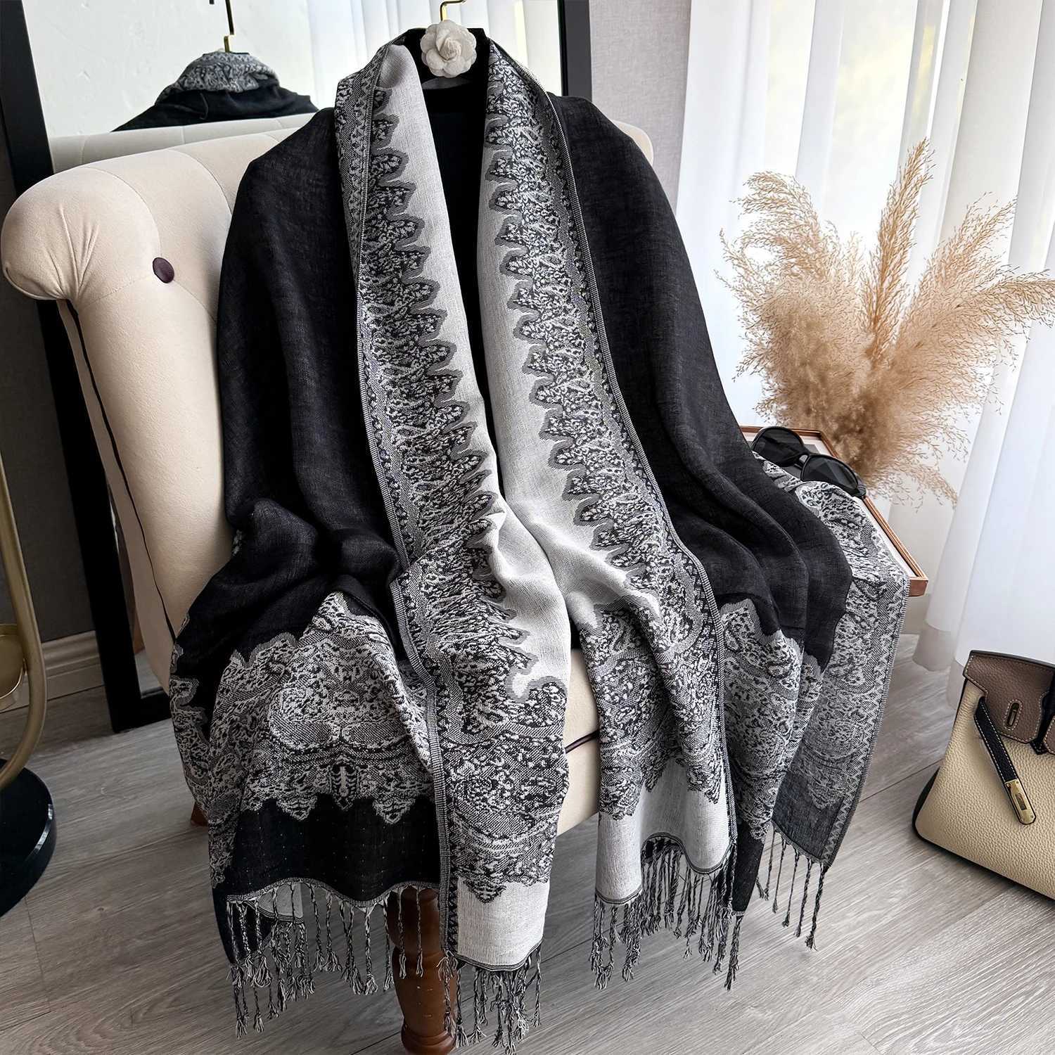 Luxury 2025 Tassel Blanket Design Thick Pashmina New Winter Warm Soft Shawl Wrap Print Scarf Women Coldproof Neckerchief Poncho Stoles Y251208