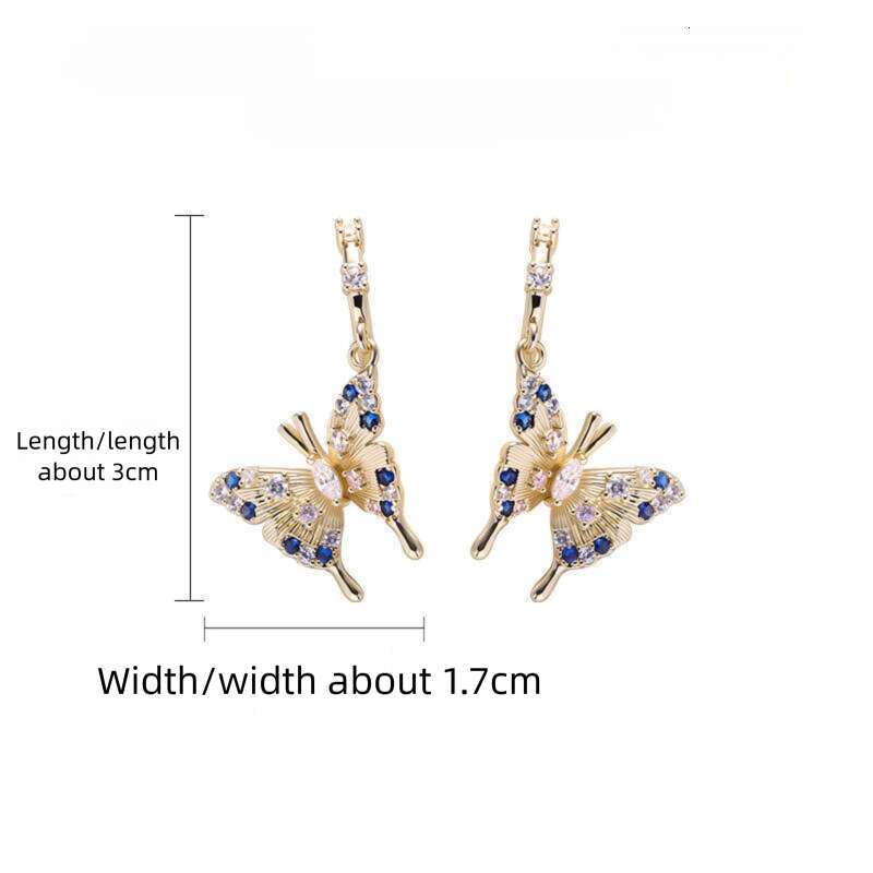 DHcollections Elegant and luxurious butterfly-shaped zirconia earrings for ladies. Fashionable, niche, high-end, with a touch of the Little Shangfeng 