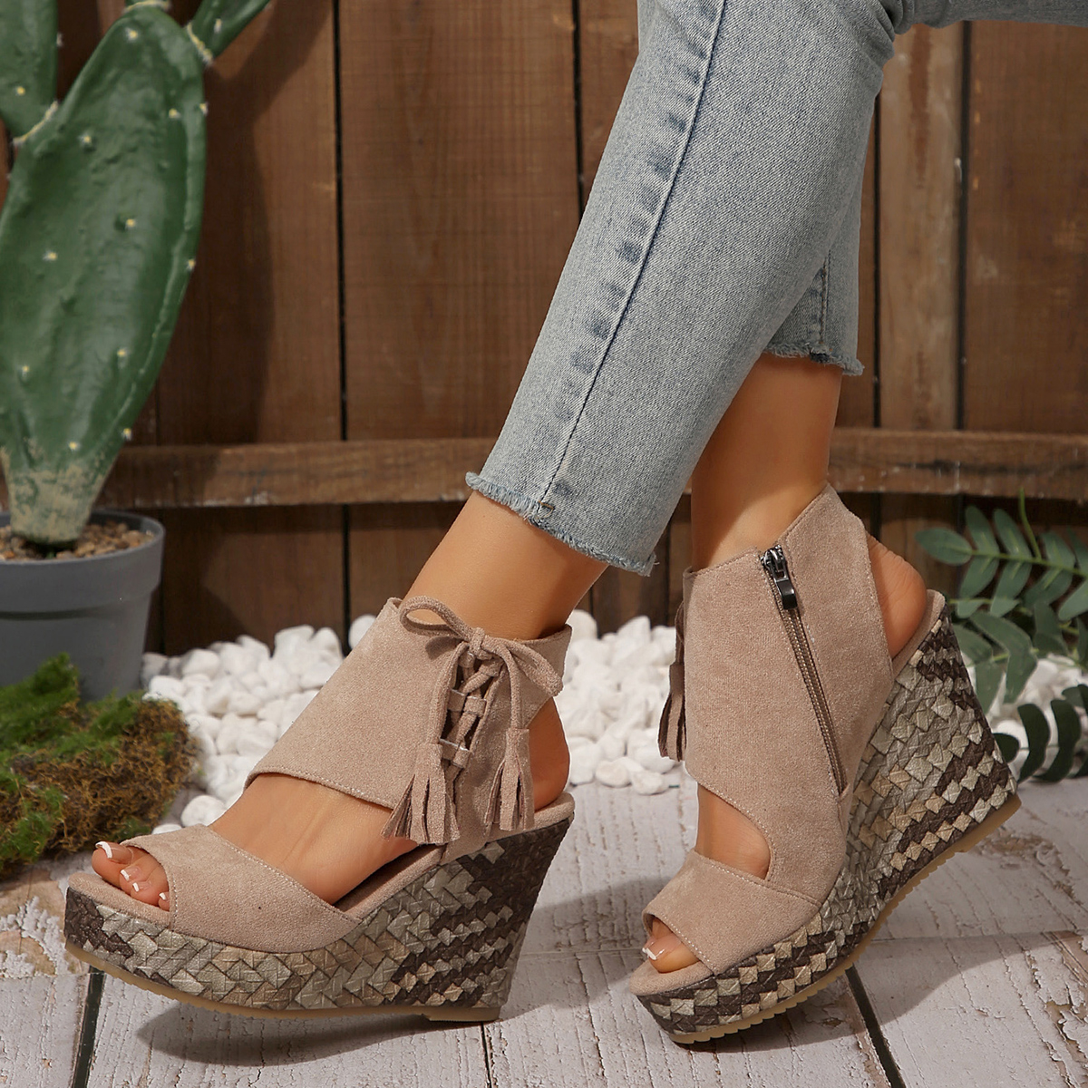 Women Wedges High Heels Sandals Women Designer Platform Sandals Platform Wedges Open Toe Ladies Shoes Summer High Heels Slope Sandals Leather ZIP Roma