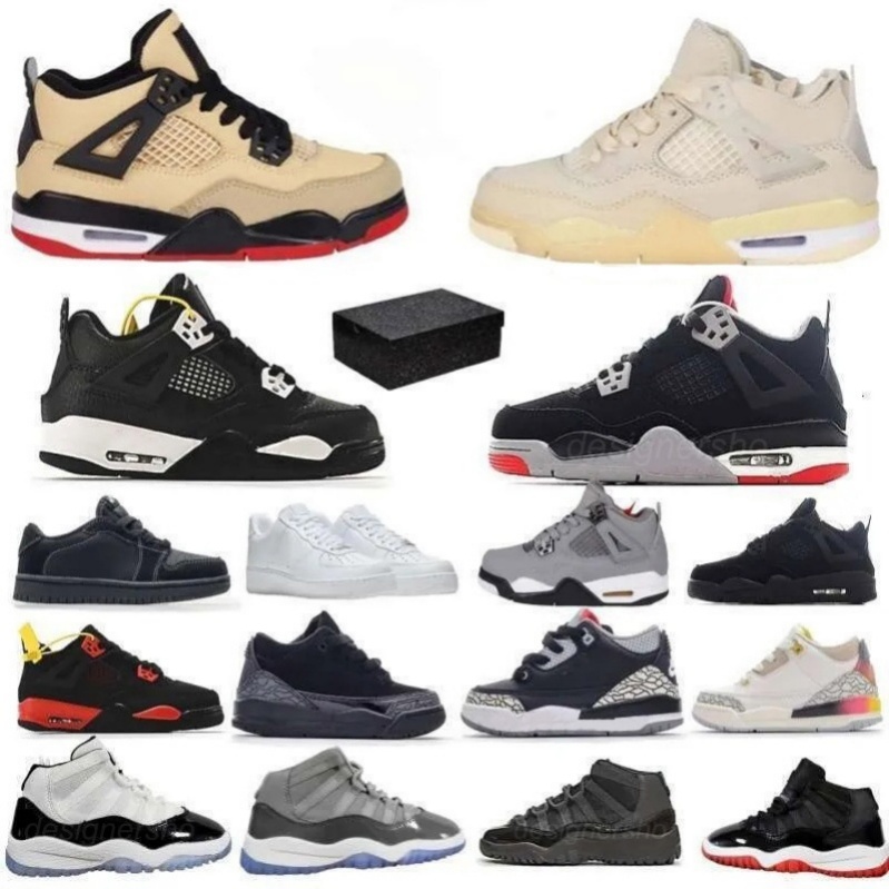 Designer kids shoes 4 11 Basketball Shoes For Men Women 4s Sneaker Military Black Cat Pine pink Seafoam WhiteOreo Red Thunder Unc Bred Cacao Medium Olive Sail Trainers