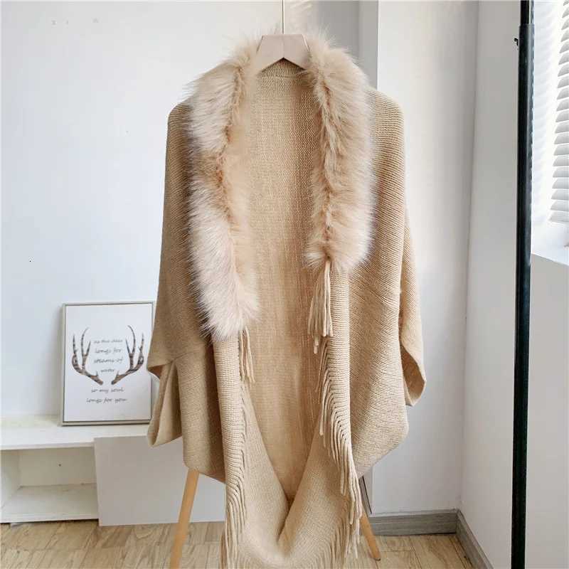 Luxury Imitate Fur Collar Winter Shawls And Wraps Bohemian Fringe Oversized Womens Winter Ponchos And Capes Sleeve Cardigan White Cloak Y251208