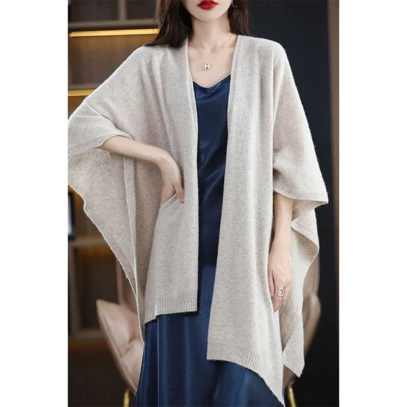 Luxury 100 Merino Wool Women Large Size Sweater Casual Simple Cardigan Wool Knitwear Autumn Winter Warm Clothing Scarf Shawls Y251208