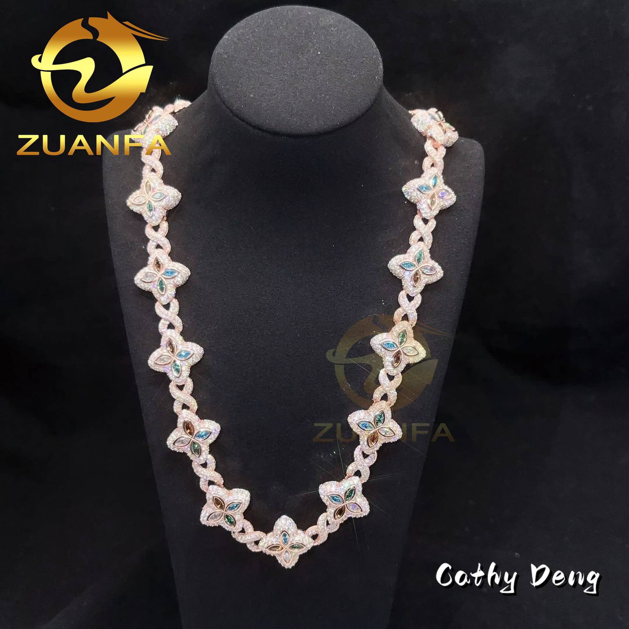 Luxury Color Moissanite Hip Hop Jewelry Marquise Natural Diamond Cuban Link Chain 925 Silver Iced Out Cuban Bracelet Necklace