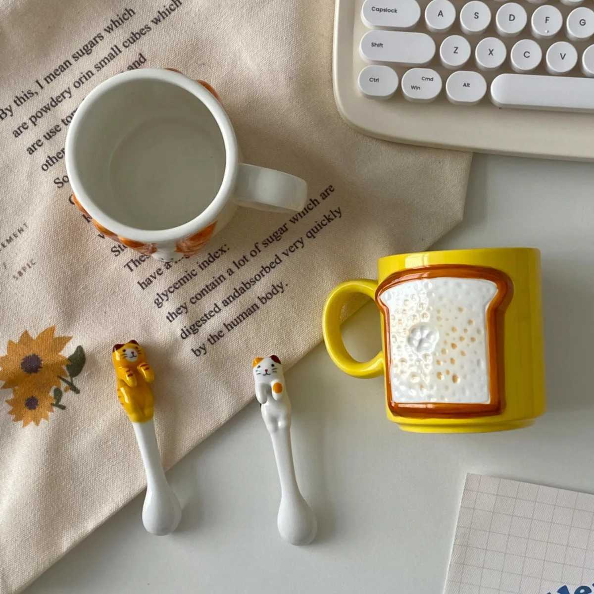 Japanese Cartoon Ceramics Coffee Cups Cute Cat Cup Personality Gift Household Cartoon Kawaii Breakfast Oat Milk gs H251209