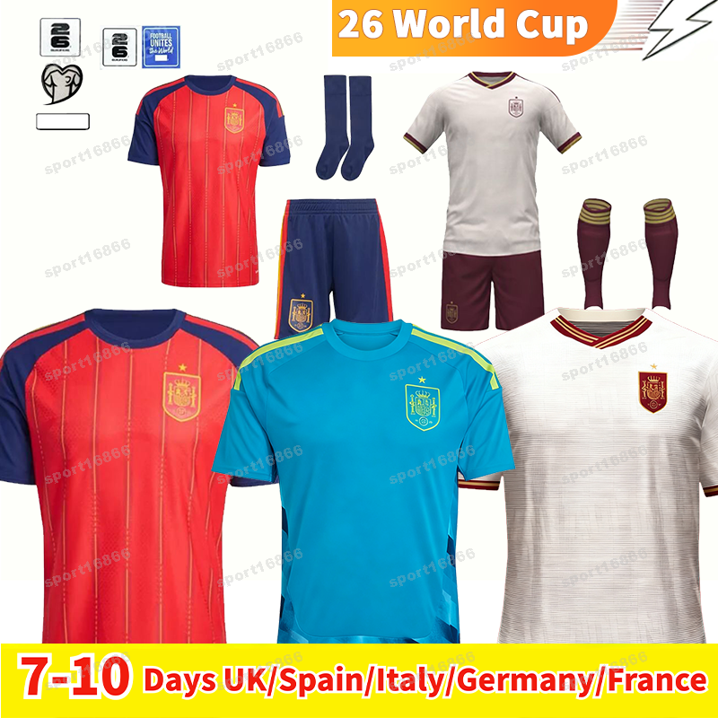 SPAIN 26 World Cup Soccer Jerseys Fans YAMAL PEDRI Espana MORATA CARVAJAL OLMO WILLIAMS JR FERRAN GAVI ANSU FATI Football Shirt Home Away Men Kids Kits 2025 2026 Player