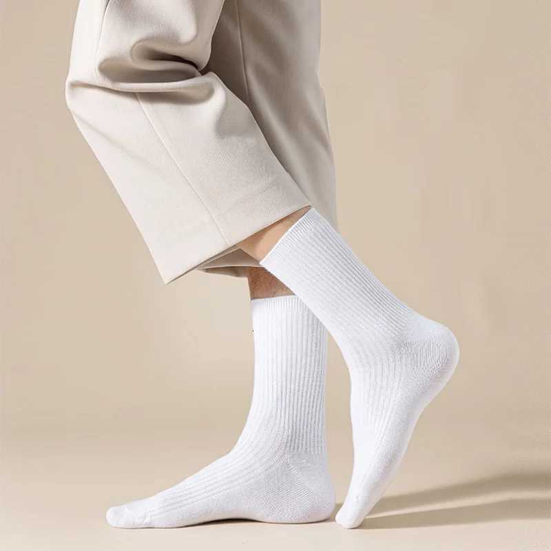 Plus Size 3 Pairs/Lot Mens Striped Cotton Business Breathable All Season Solid Color Warm Knit Middle Tube High Quality SocksT251209