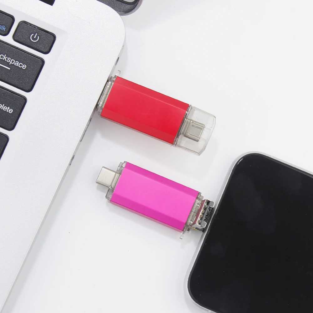3 IN 1 High Speed OTG USB Flash Drive TYPE C Pen Drive 64GB 32GB 16GB 8GB Pendrive USB 20 Memory Stick For IPhone 15 USB Stick C251209