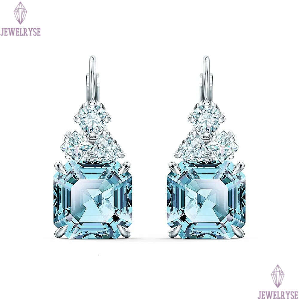 Luxury square blue crystal designer earrings for women romantic shine diamond stone cz zircon elegant charms earring earings ear rings jewelry