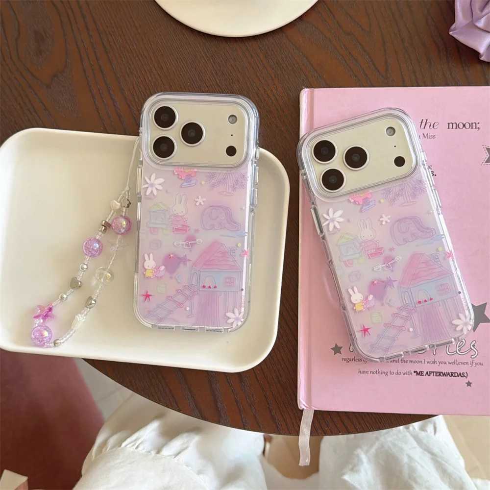 Cute Rabbit phone case With Chain For iPhone 17 16 Pro 13 14 15 Pro Max Korean INS fashion cartoon protective cover For 17 Pro C251209