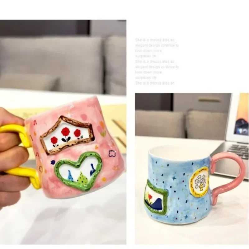 Light Luxury Hand-painted Coffee g Creative Breakfast Milk Ceramic gs Trendy Cute Couple Tea Cup Birthday Gift Kawaii Cup H251209