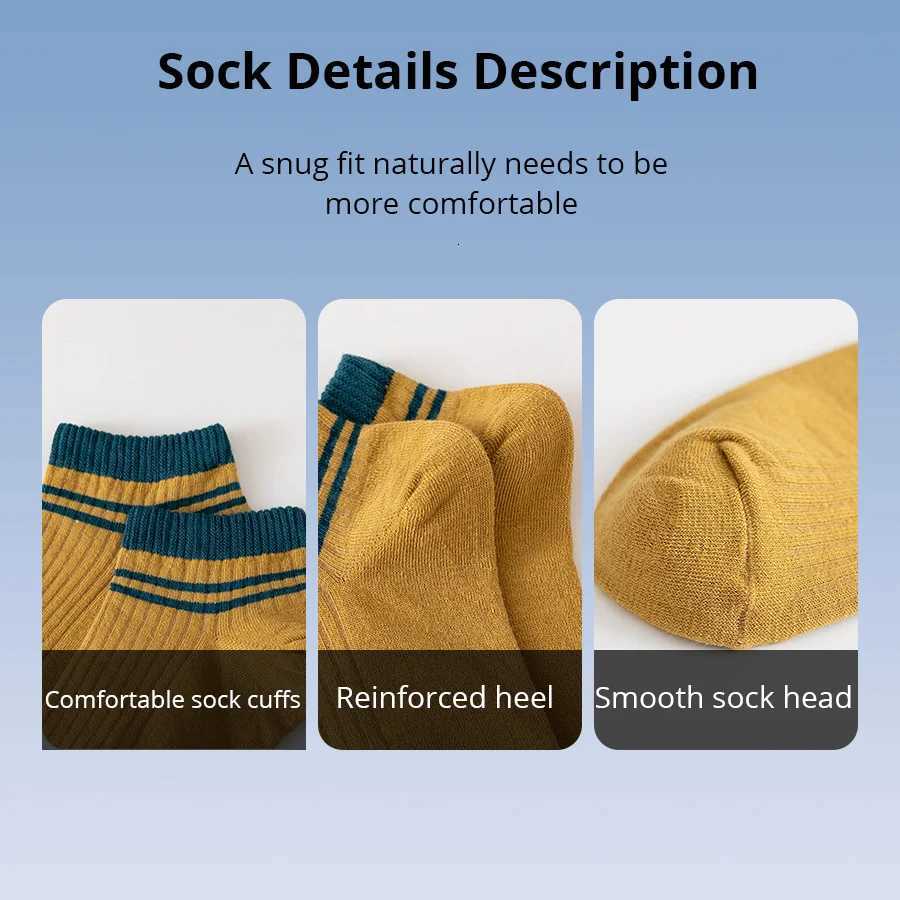 5 Pairs Sports Breathable Low Cut Boat Socks Spring Summer Cotton Striped Sports Korean Preppy Style Men SocksT251209