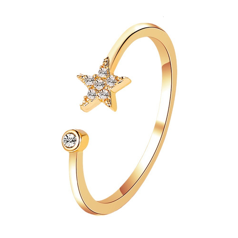 Luxury designer Free Shipping Fresh Versatile Inlaid Diamond luxury Star Open Female Ring Artistic Student Jewelry