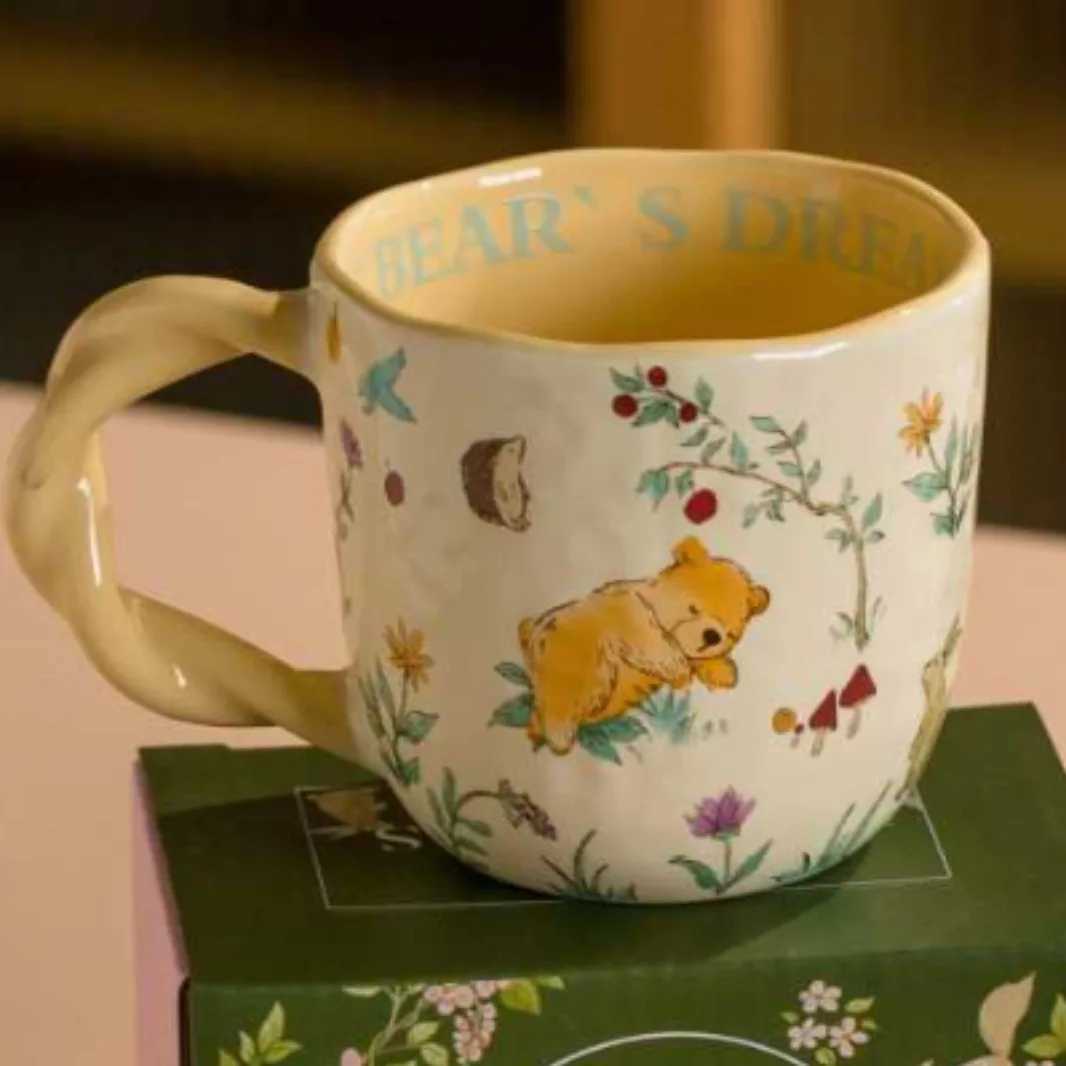 Fabric Texture Fairy T Forest gHe Off Fried Dough Twists Handle Cartoon Bear Ceramic CupBreakfast Milk Coffee Cup H251209