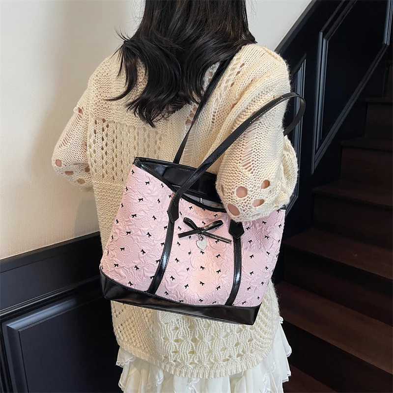 LEFTSIDE Shopper Shopping Shoder Bags for Wen PU Leather Tote Bag 2025 Summer New Designer Bow Purses and Handbags Y251209