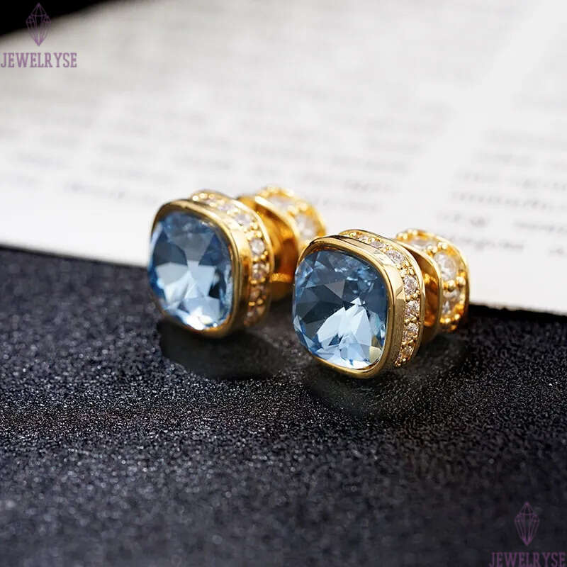 Simple square retro vintage designer earrings for women luxury cz zircon sparkling diamond earring 18k gold aretes shine crystal double side ear rings