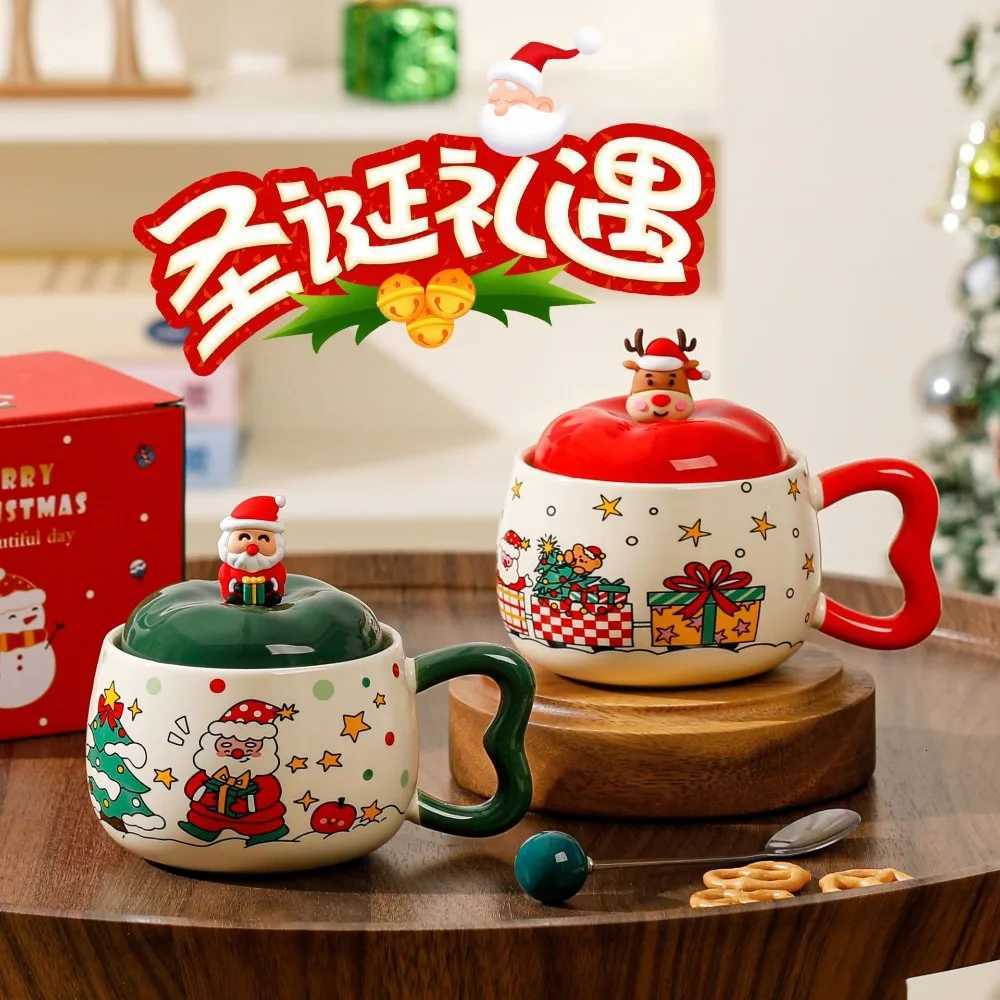 Christmas High-Aesthetic Apple Shaped Ceramic Water Cup with Lid and Spoon Cute Gift Set Box Christmas Gift New Year Souvenir H251209