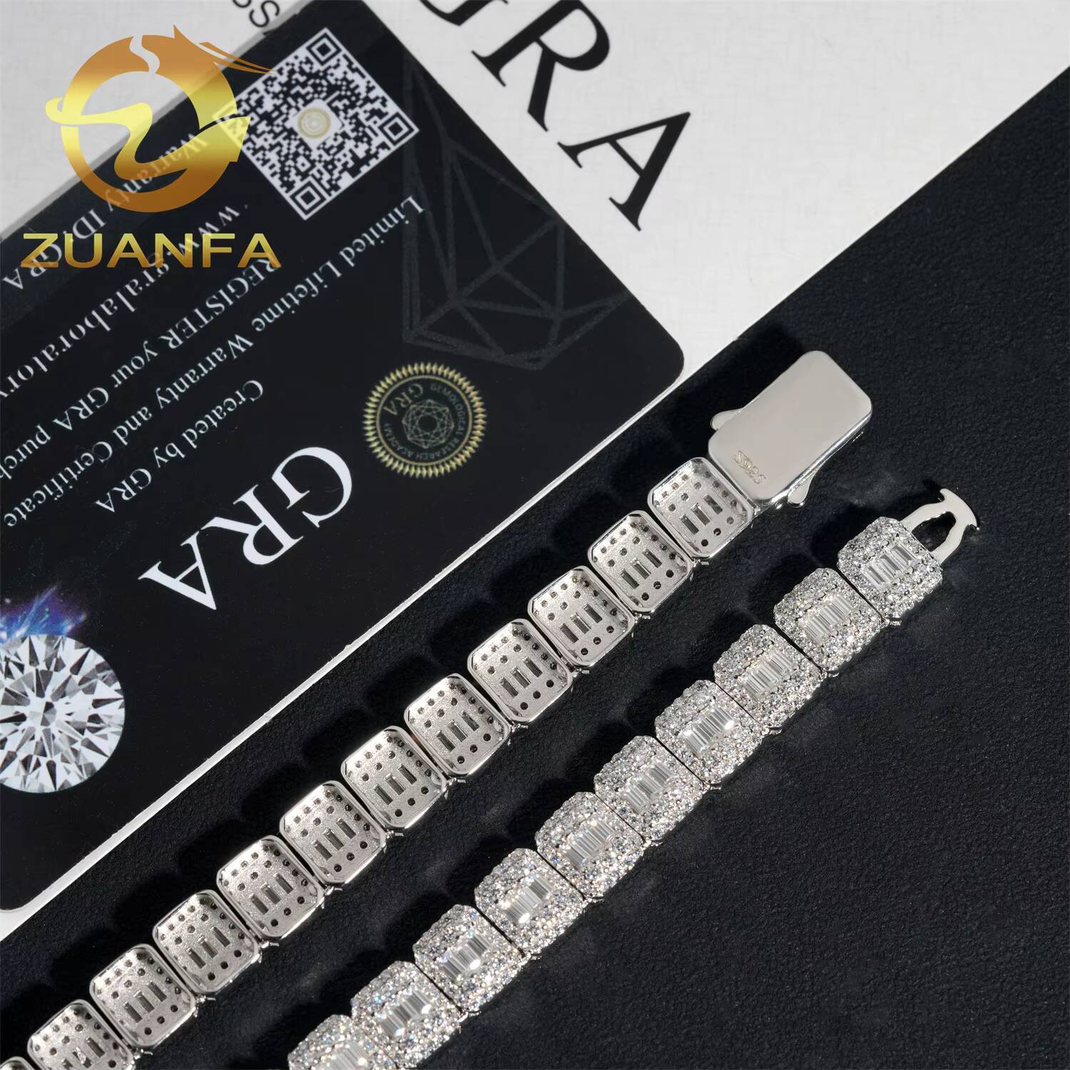 Iced Cuban Link Chain Moissanite 9mm Baguette Cut Unisex Cuban Link Hip Hop Jewelry 925 Silver Diamond Chain