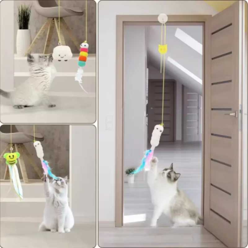 Cat Hanging Teasing Toy Hanging Door Elastic Rope Teasing Stick Feather Teasing Cat Dog Pet Supplies Teasing Stick M251209