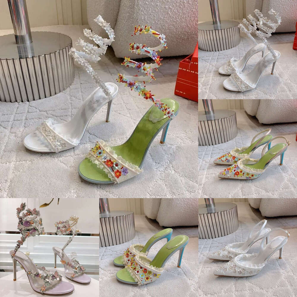 New Luxury Cleo Floral Lace Satin Sandals Snake Stiletto Heel designer shoe woman fashion evening Elegant dress sexy party wedding shoes Slip on high heel sandals