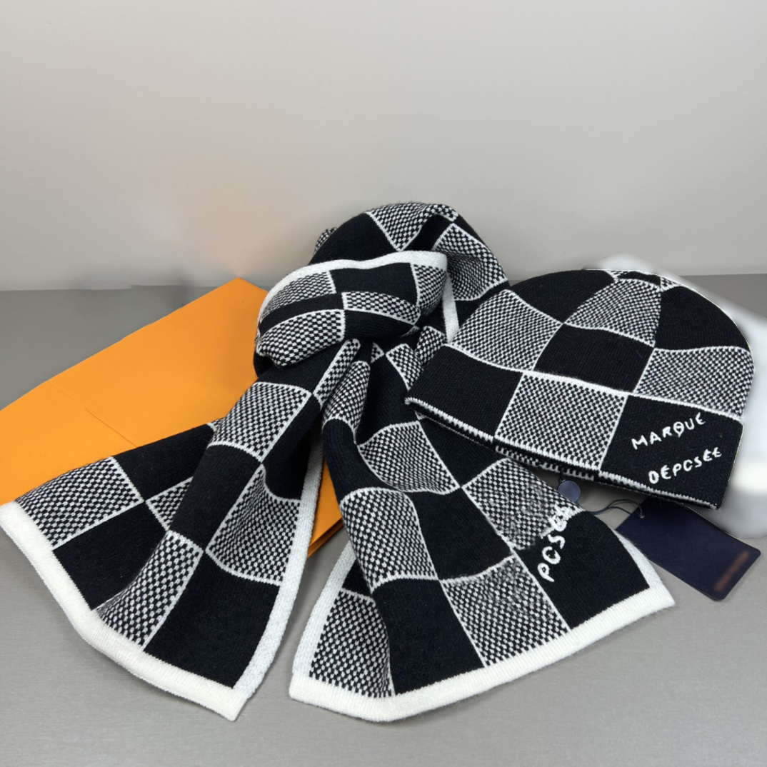 Louise Hat And Scarf Set Luxury 2025 New Version Designer Beanie And Cashmere Scarf Damier Snug Beanie S00 Men Accessories