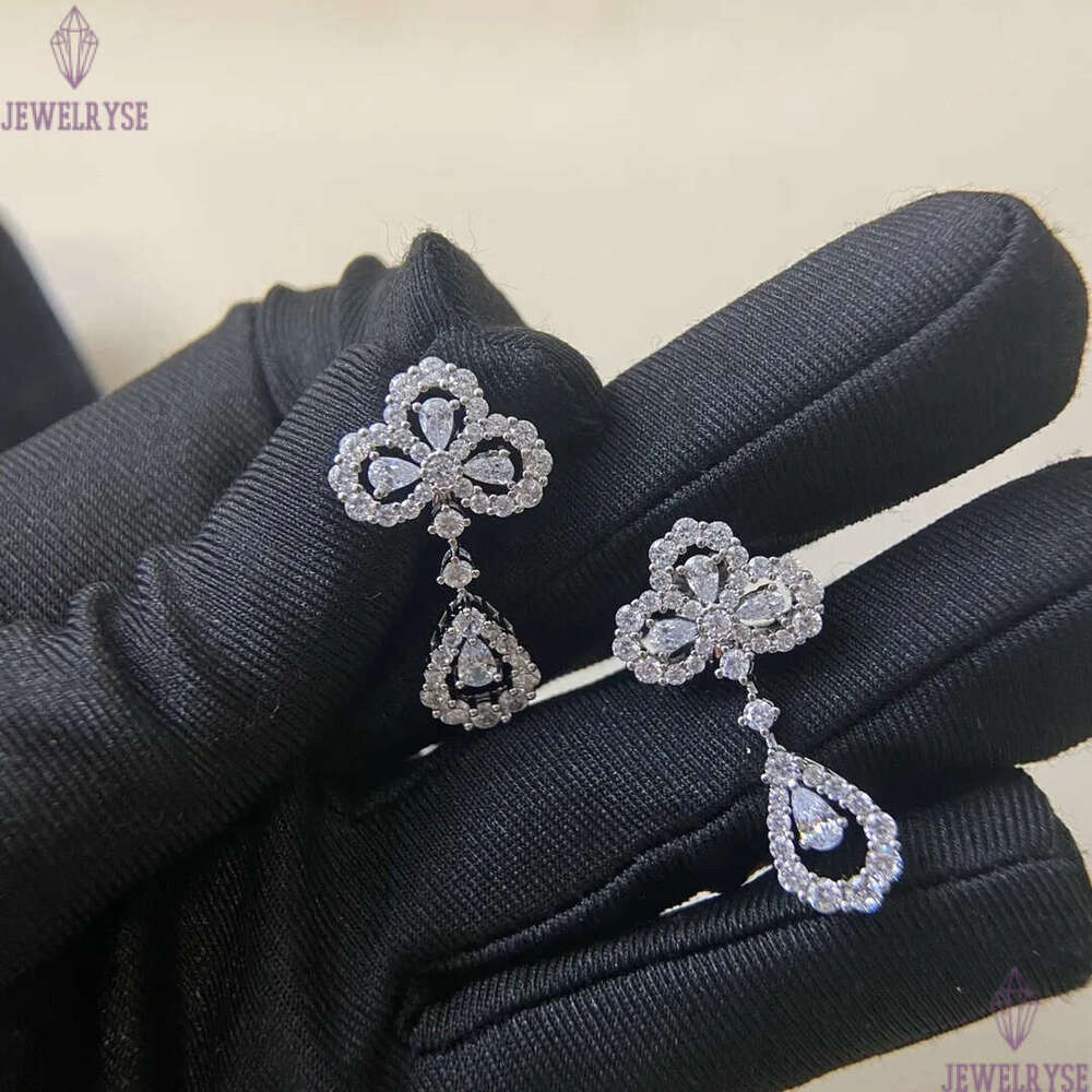 Luxury waterdrop drop flower tassel designer earrings stud for women top grade shine crystal fashion flowers romantic charm earring ear rings jewelry