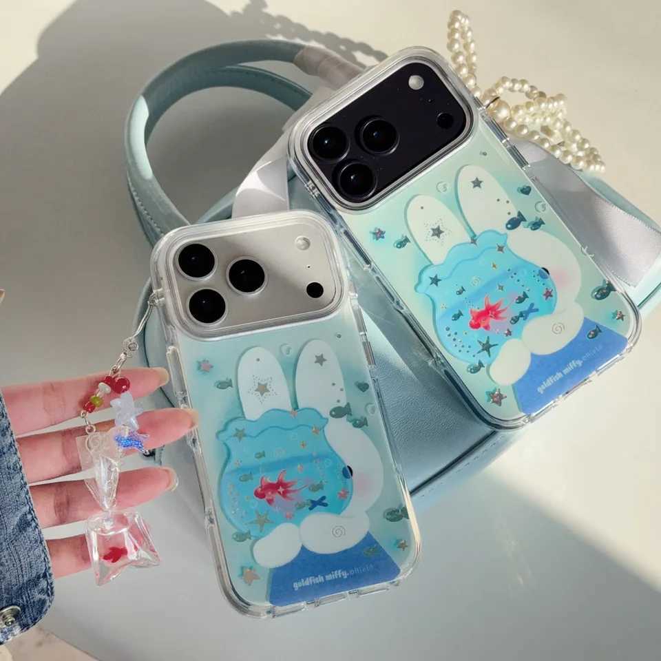Cute Ocean Rabbit Glitter Star Phone Case for iPhone 17 16 Pro 15 Pro Max 13 14 Cover with Ch Cases Cartoon Shockproof Funfas C251209