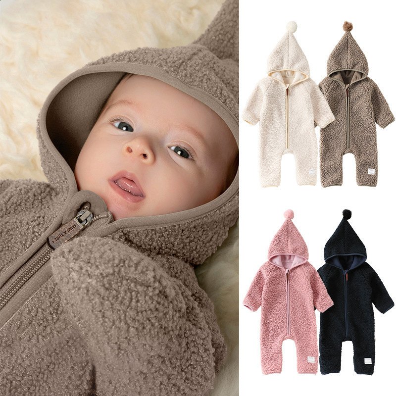 Infant Baby Rompers Winter Clothes Newborn Baby Boy Girl Knitted Sweater Jumpsuit raccoon Fur Hooded Kid Toddler Outerwear 201127