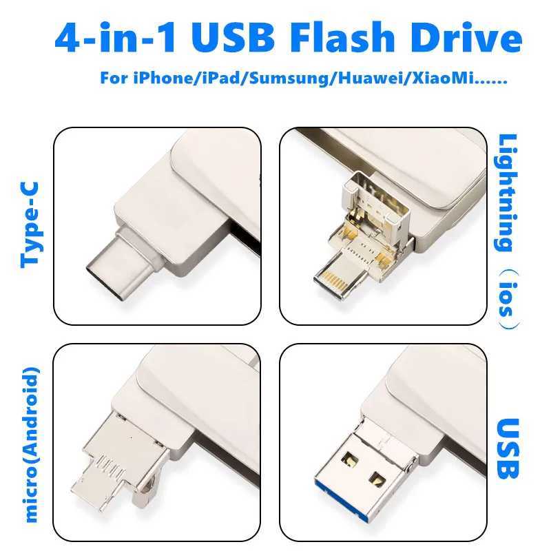 TYPE C USB Flash Drive OTG 4 IN 1 USB Stick 30 128GB Pen Drive 64GB 256GB 512GB Pendrive for phone 15 14 13 12 11 xMemory Disk C251209