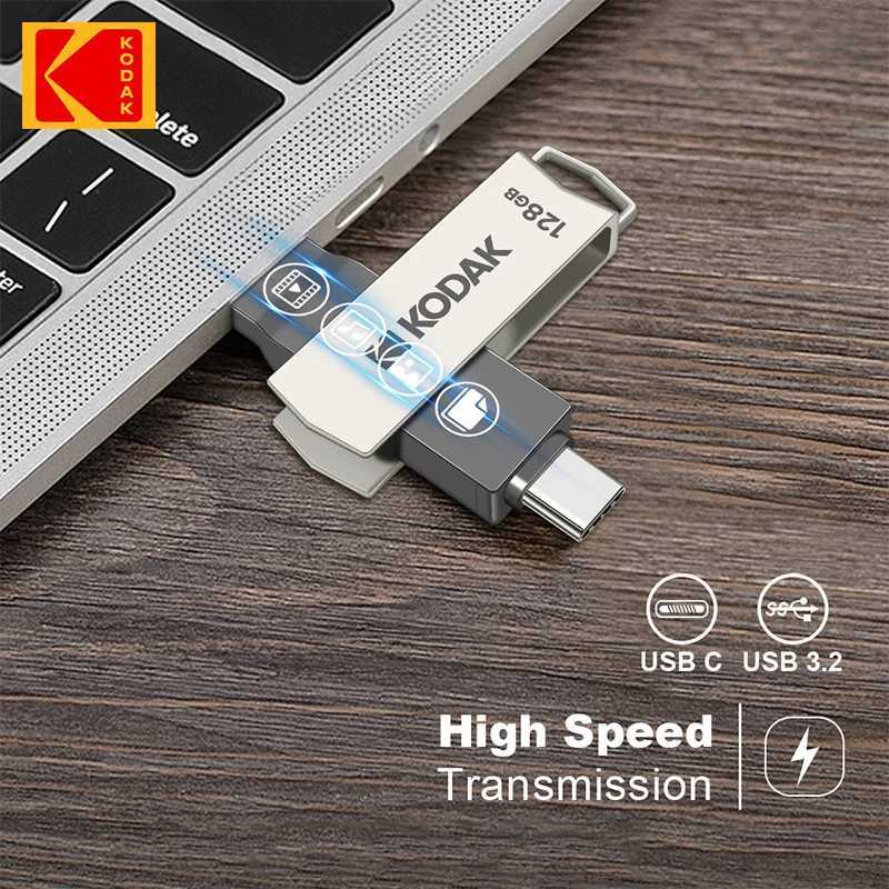 TYPE C Metal 2 in 1 USB 32 Flash Drives Memory Stick Pen Drive Storage Devs 64GB 128GB Rotate Disk C251209