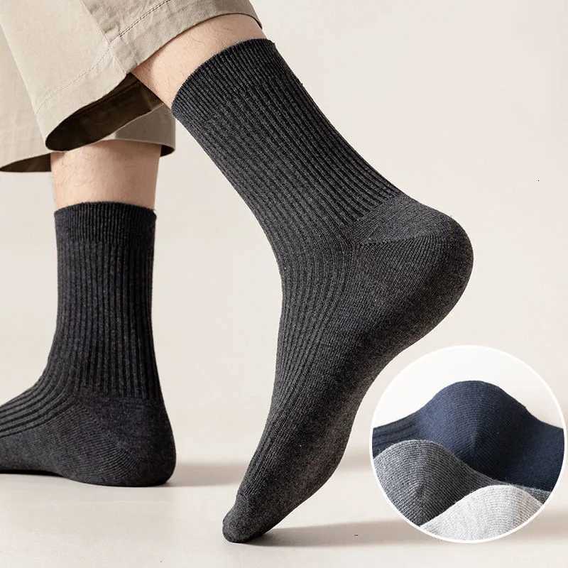 3pairs Mens Cotton Socks Casual Breathable Mens Solid Color Black High-Quality Socks Office Business SokT251209