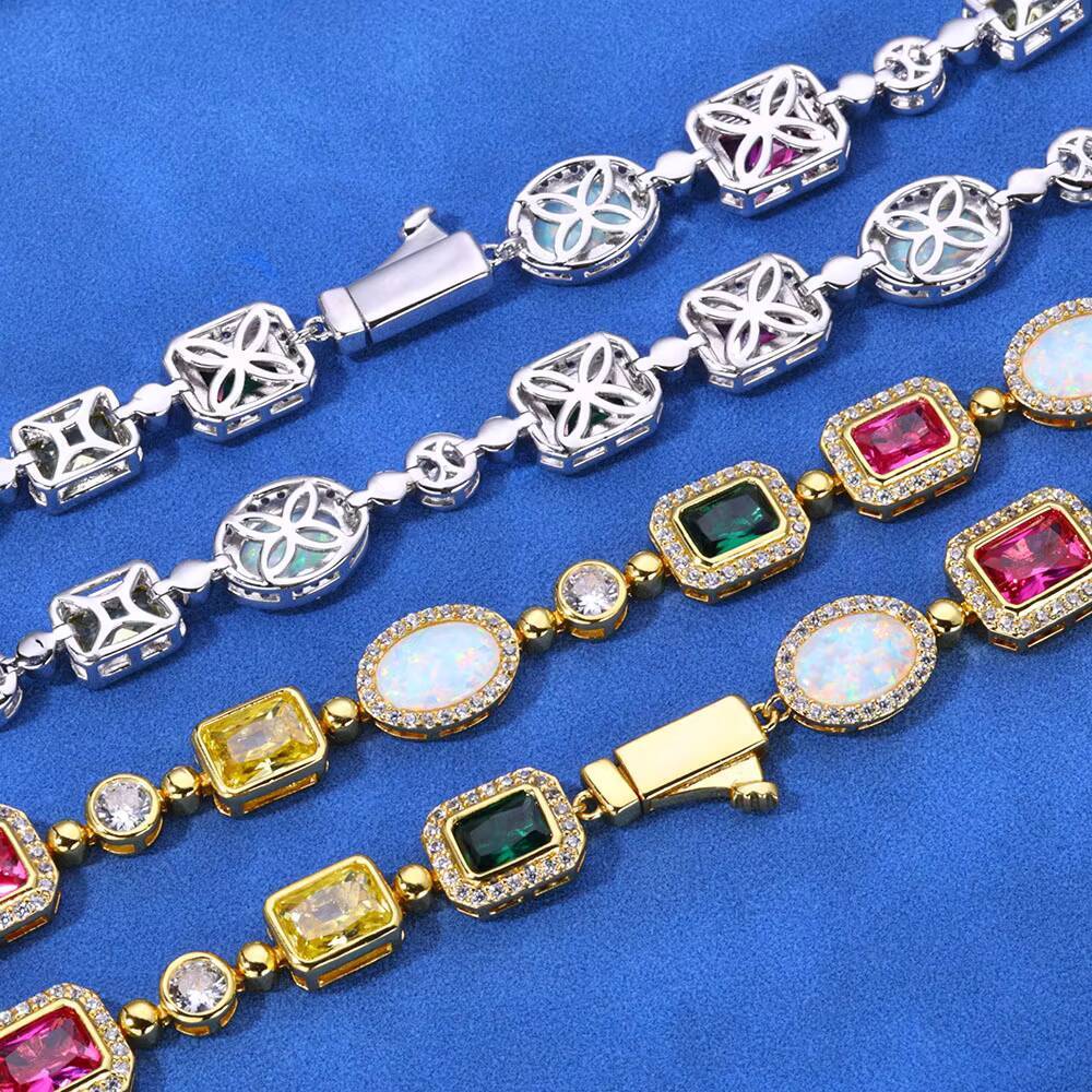NUOYA Luxury Geometric Multi-Color Zircon Choker 925 Silver VVS Moissanite Chain Opal Necklace